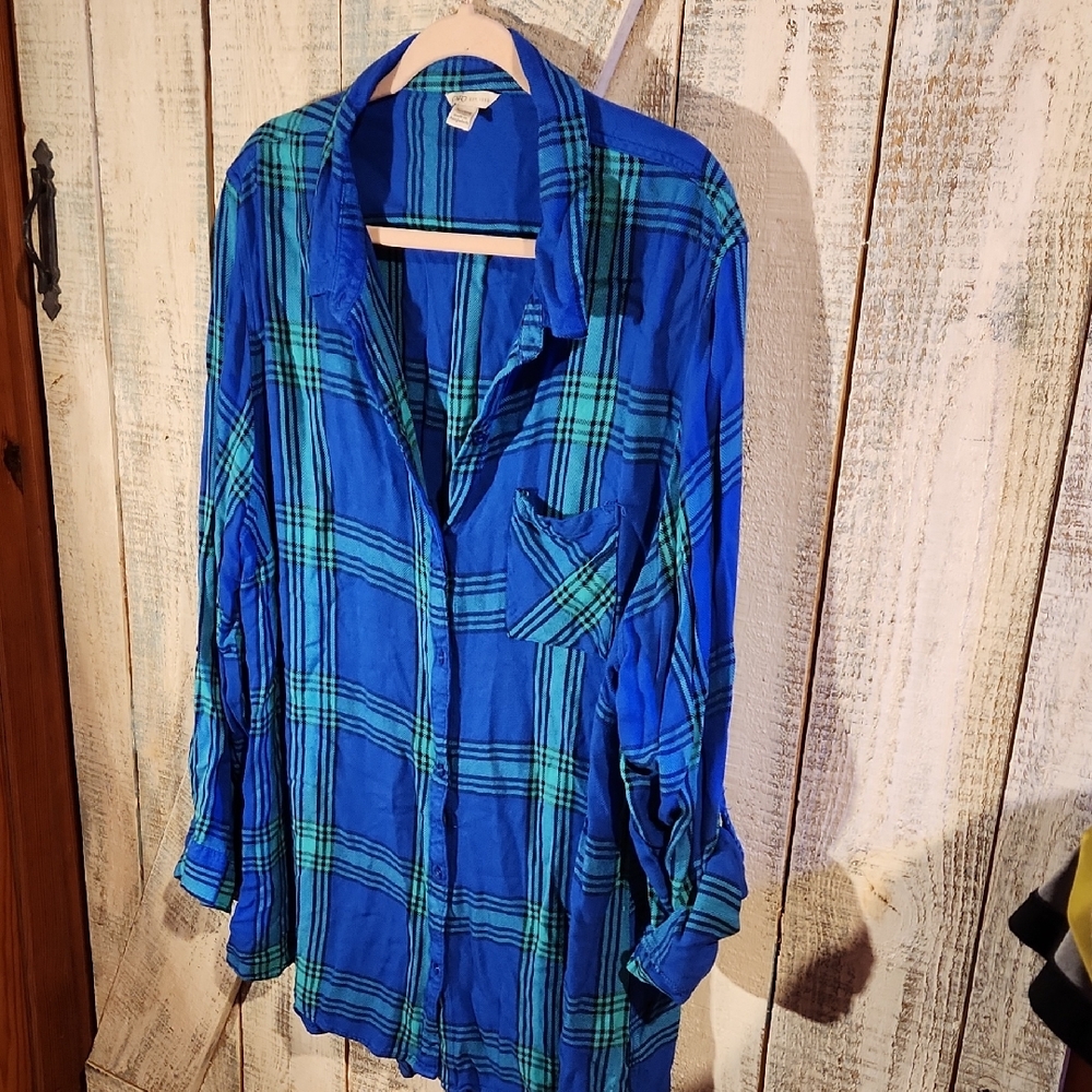 Cato Blue and Green Plaid Button Down Shirt